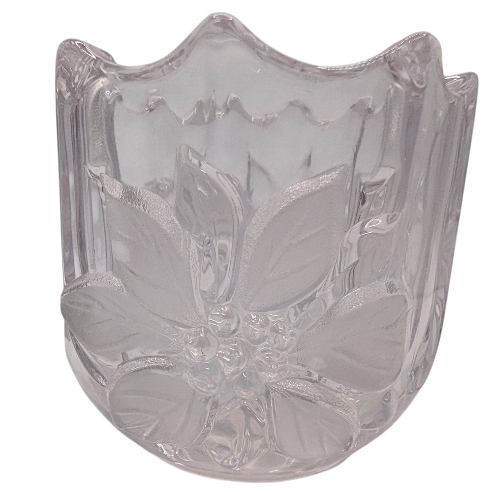 Vintage Mikasa Votive Candle Holder Festive Poinsettia Crystal Cut Glass Holiday